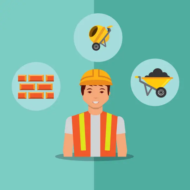 Vector illustration of construction people tools