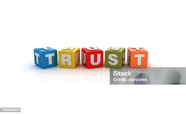 Trust Buzzword Cubes 3d Rendering Stock Photo - Download Image Now - Alphabet, Block Shape, Bonding