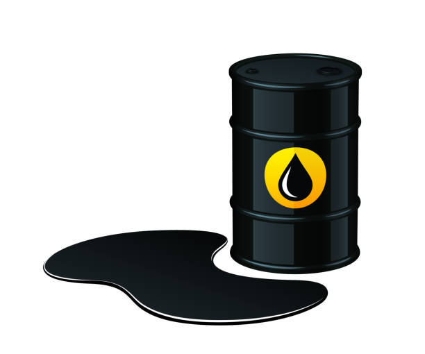 stockillustraties, clipart, cartoons en iconen met vat olie met gemorste olie vectorillustratie - oil