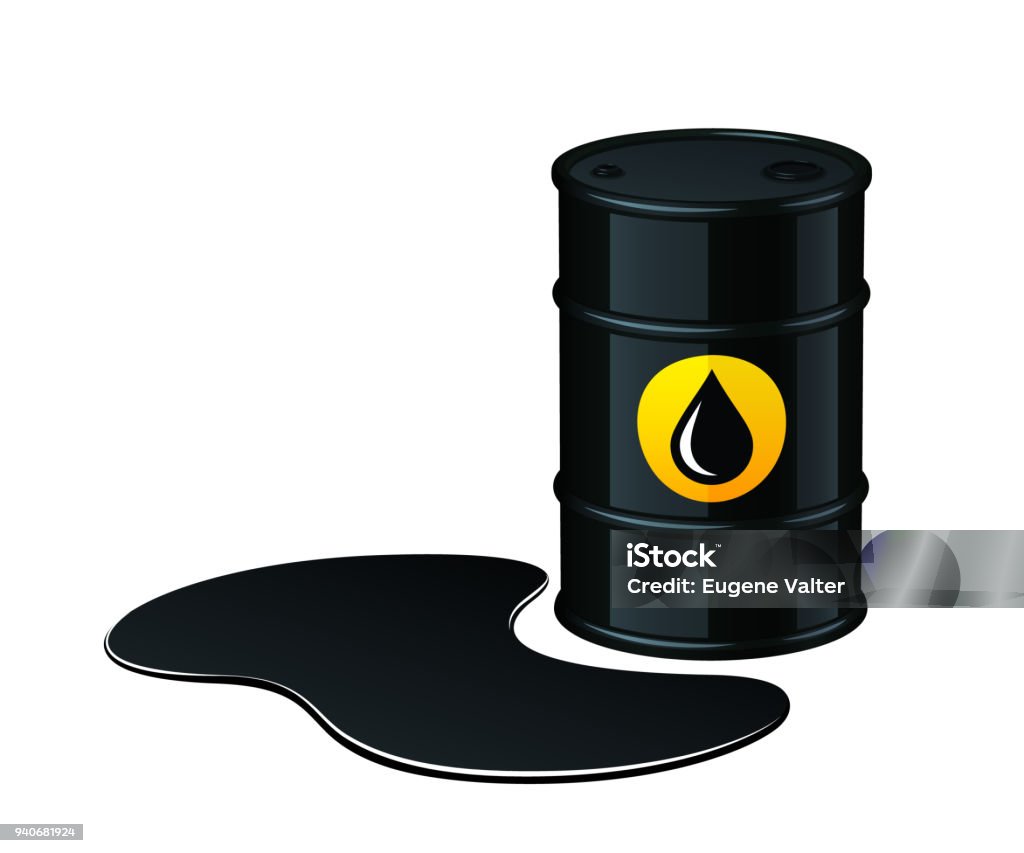 Barrel of oil with spilled oil vector illustration Barrel of oil with spilled oil vector illustration isolated on white background Crude Oil stock vector