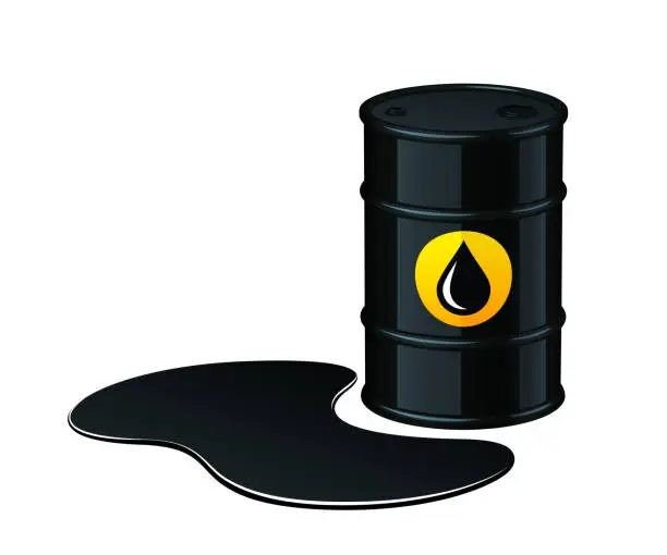 Vector illustration of Barrel of oil with spilled oil vector illustration