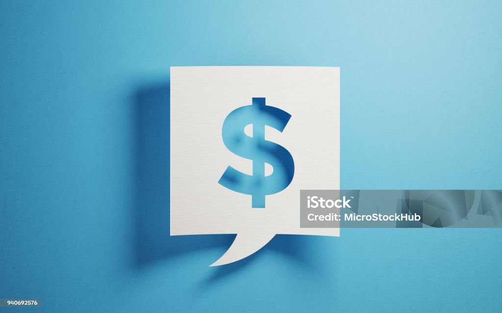 Белый чат пузырь на синем фоне - Стоковые фото Символ доллара роялти-фри