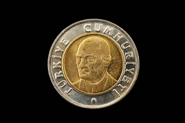 istock Turkish One Lira bimetallic Coin Isolated On Black 940715978
