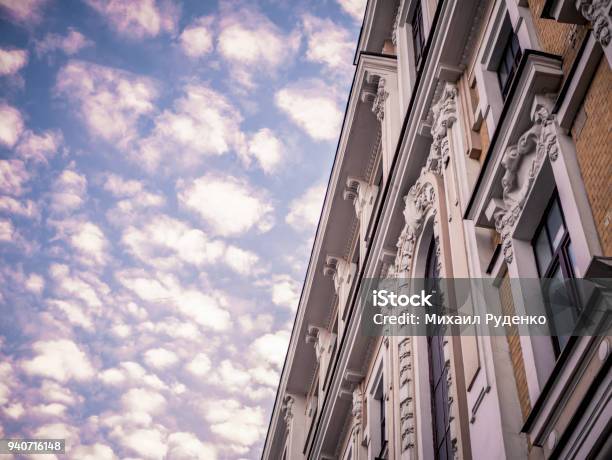 Classic Ancient Buildings Facade With Blue Sky With Clouds Stock Photo - Download Image Now