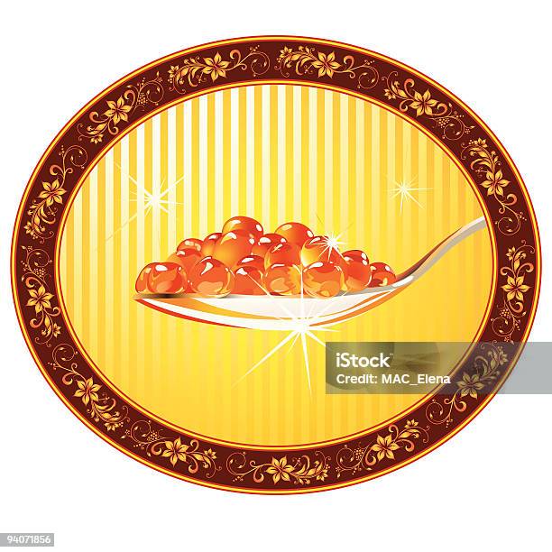 Cucchiaio Con Caviale Rosso Sul Piatto Ovale Oro - Immagini vettoriali stock e altre immagini di Alimentazione sana - Alimentazione sana, Arredamento, Caviale rosso