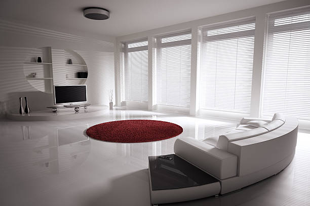 Living room with sofa and lcd tv interior 3d render