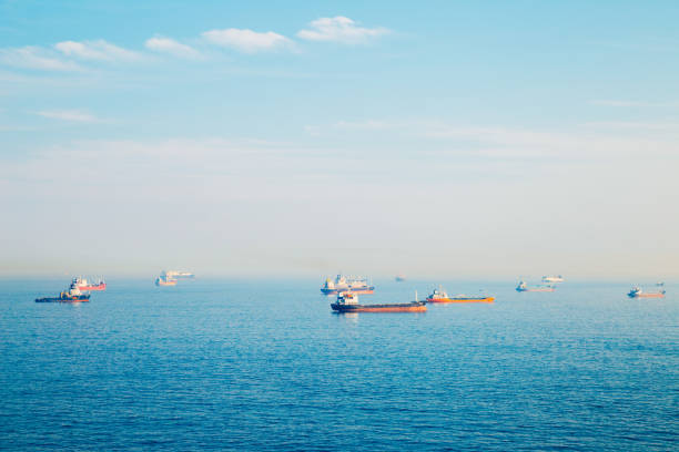 istock Blue sea and ships in Busan, Korea 940741298