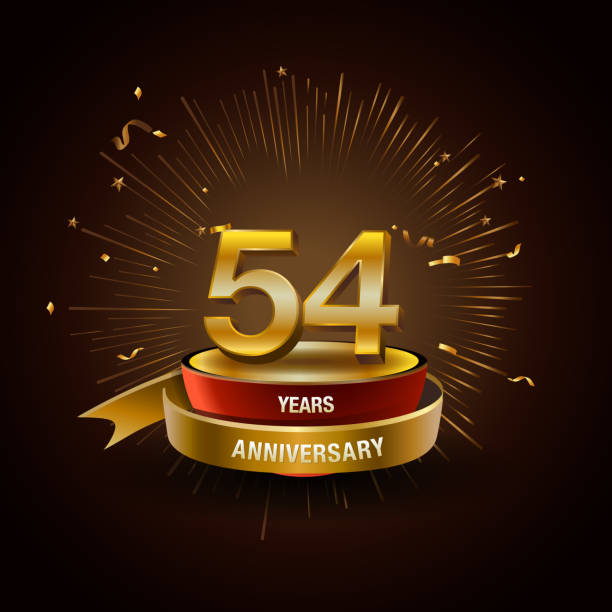 istock 54 years golden anniversary logo celebration with firework and ribbon. 940764848