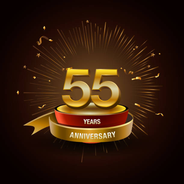 istock 55 years golden anniversary logo celebration with firework and ribbon. 940764866