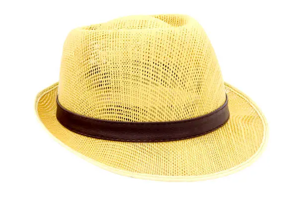 hat, isolated, straw, background, white, travel, summer, beach, top, sun, fashion, color, head, clothing, yellow, natural, holiday, brown, view, tropical, traditional, farmer, acce
