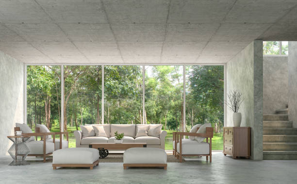 istock Modern loft style living room with polished concrete 3d render 940783436