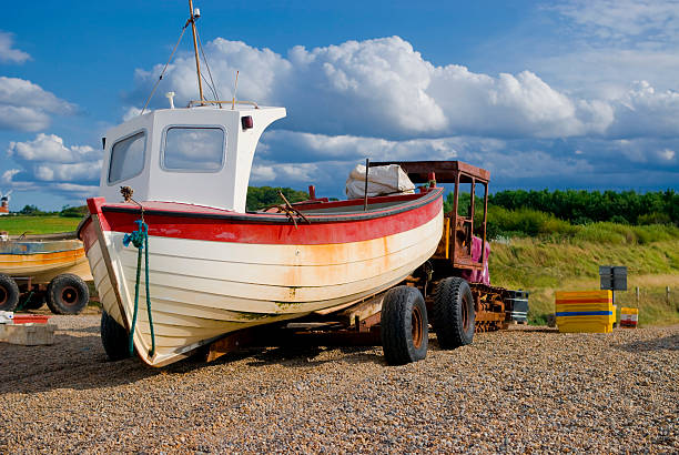 istock Old red and white fishing boat 94078886