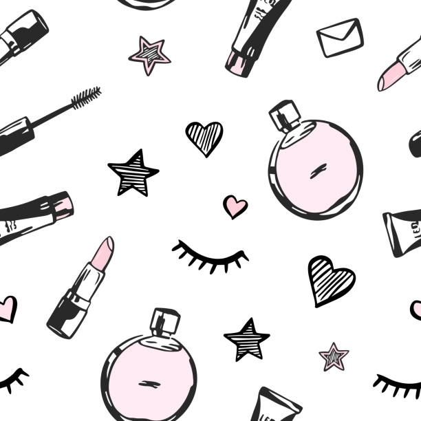 illustrations, cliparts, dessins animés et icônes de modèle seamless vector avec produits de beauté - make up brush make up fashion equipment