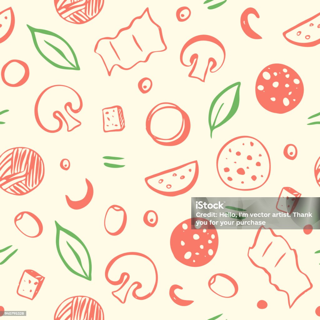 Pizza Ingredients Pattern Vector Seamless Pizza Pattern With Ingredients Stock Illustration ...