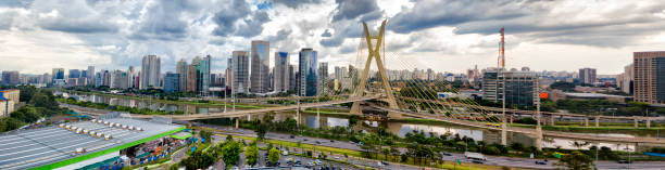 Sao Paulo Aerial view of the famous cable-stayed bridge of Sao Paulo city. cable stayed bridge stock pictures, royalty-free photos & images