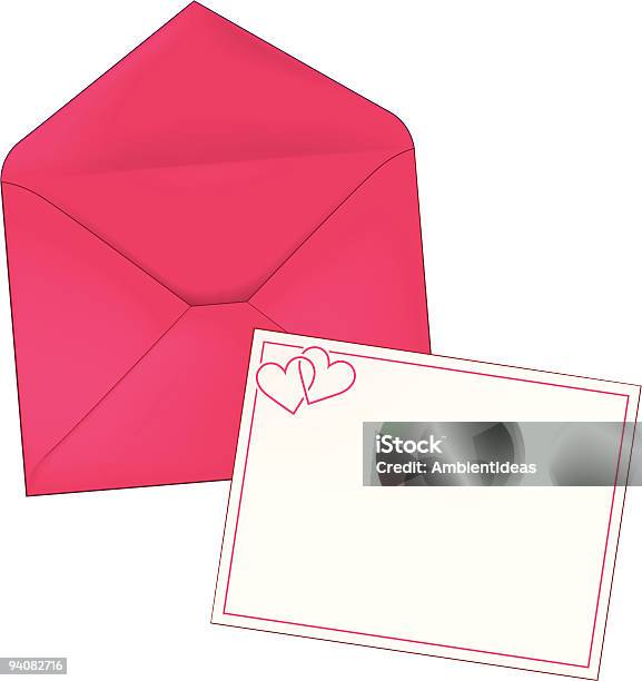Pink Umschlag Mit Zwei Herzennotizkarte Stock Vektor Art und mehr Bilder von Brief - Dokument - Brief - Dokument, Briefumschlag, Farbbild