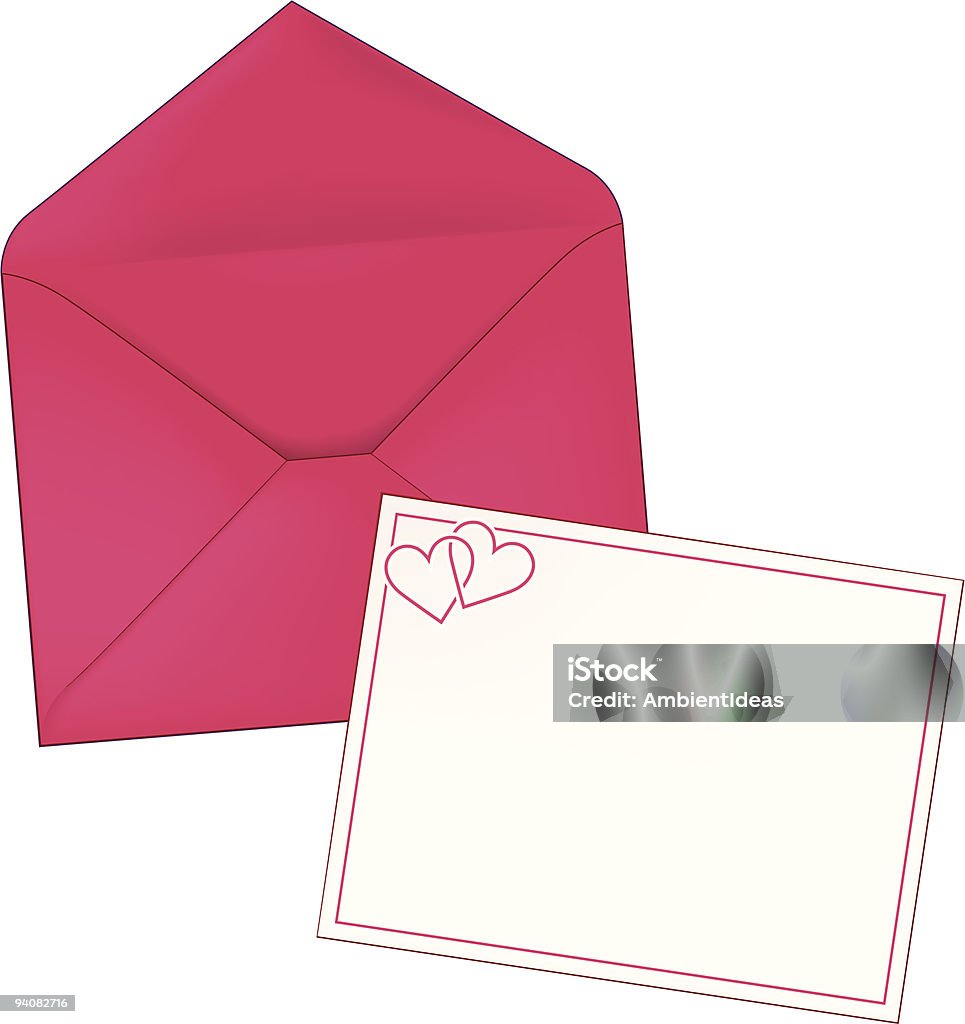 Enveloppe avec coeur Rose avec carte de - clipart vectoriel de Amour libre de droits