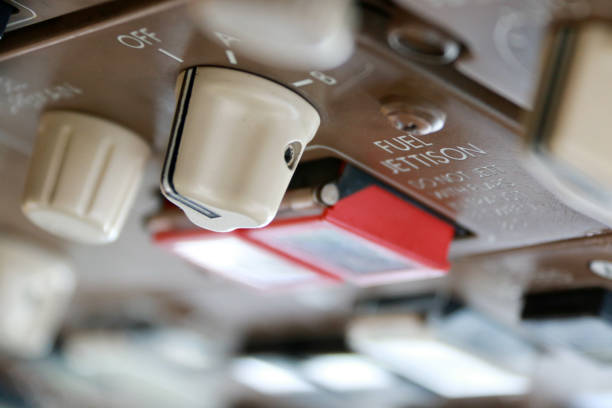 istock Inflight Close-Up of the Fuel Jettison System on a 747 Flight Deck 940840974