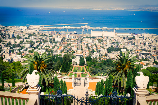 View of the Bahai Temple and City view of Haifa, Israel