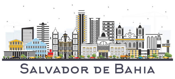ilustrações, clipart, desenhos animados e ícones de salvador de bahia city skyline com edifícios de cor isolado no branco. - salvador