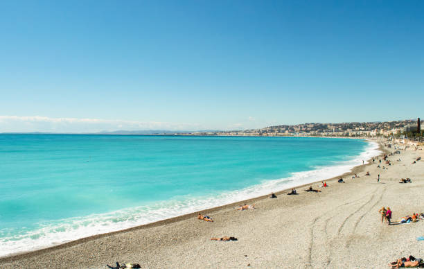 beautiful blue summer sea and beach, blue sea water wave horizontal, holiday vacation travel stock photo