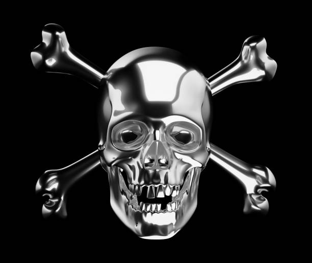 istock Silver Skull with crossbones or totenkopf isolated on black 3d render 3d illustration 940881430