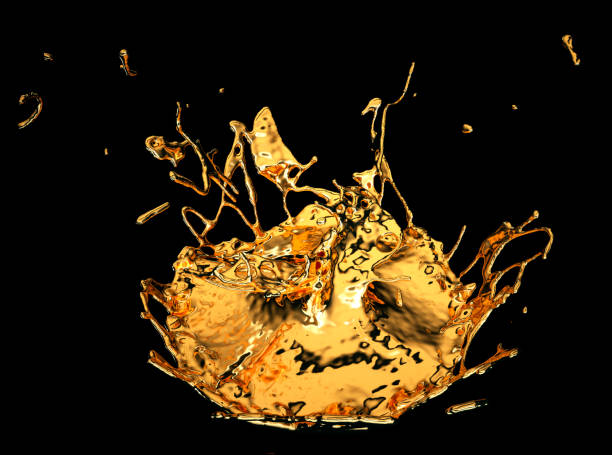 istock Liquid gold or oil splashes isolated on black. 3d render, 3d illustration 940883836