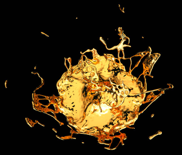 istock Melted gold or oil splashes isolated on black. 3d render, 3d illustration 940883968