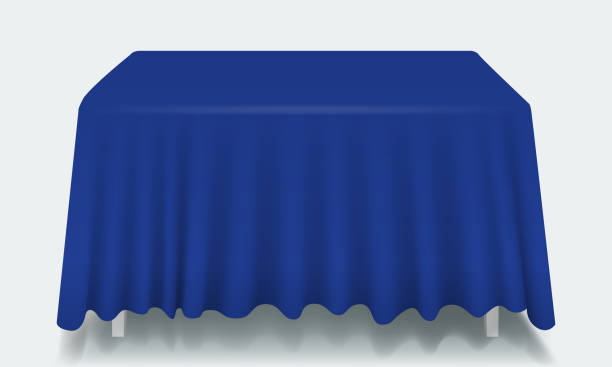 stockillustraties, clipart, cartoons en iconen met vector blauwe lege rechthoekige tafel met geïsoleerde tafellaken. - table cloth