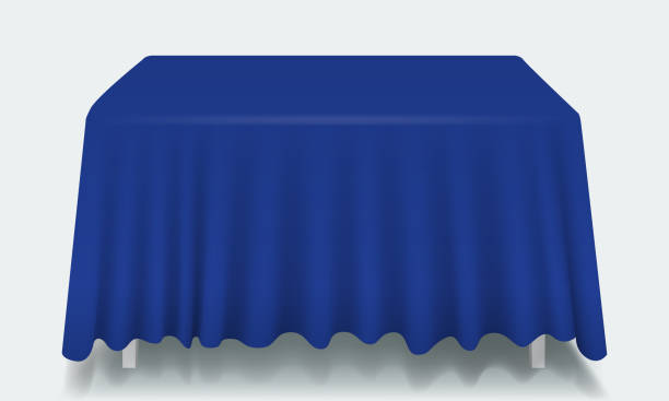 Vector blue Empty Rectangular Table with Tablecloth Isolated. Empty blue Rectangular Table with Tablecloth Isolated. Illustrated vector. restaurant table side view stock illustrations