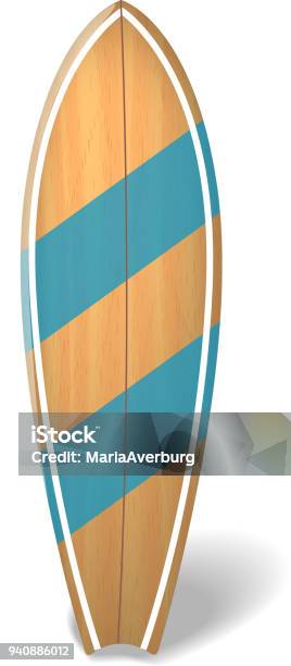 Vector Wood Surf Board Summer Surfing Isolated Realistic Surfboard Stock Illustration - Download Image Now