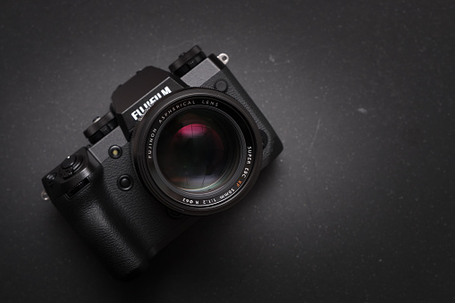BANGKOK - THAILAND : 31 March 2018 : New Fujifilm flagship mirrorless digital camera body X-H1 launched in 2018 with XF 56mm F1.2 lens in studio
