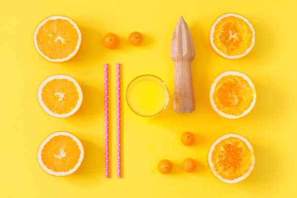 istock Food knolling. Top view. Fresh orange juice. 940889594