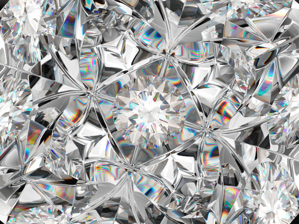 istock Diamond closeup and kaleidoscope pattern. top view of round gemstone 3d render, 3d illustration 940891656