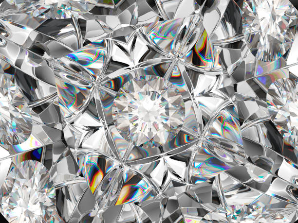 istock Diamond closeup and kaleidoscope pattern. top view of round gemstone 3d render, 3d illustration 940891678