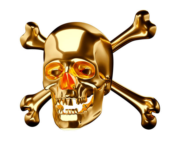 istock Golden Skull with crossbones or totenkopf isolated on white 3d render 3d illustration 940892104