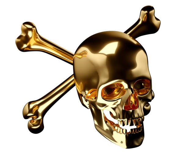 istock Golden Skull with crossbones or totenkopf isolated on white 3d render 3d illustration 940892118