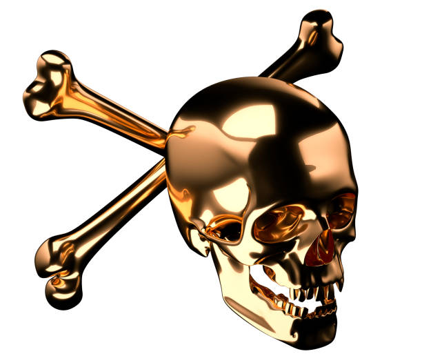 istock Golden Skull with crossbones or totenkopf isolated on white 3d render 3d illustration 940892134