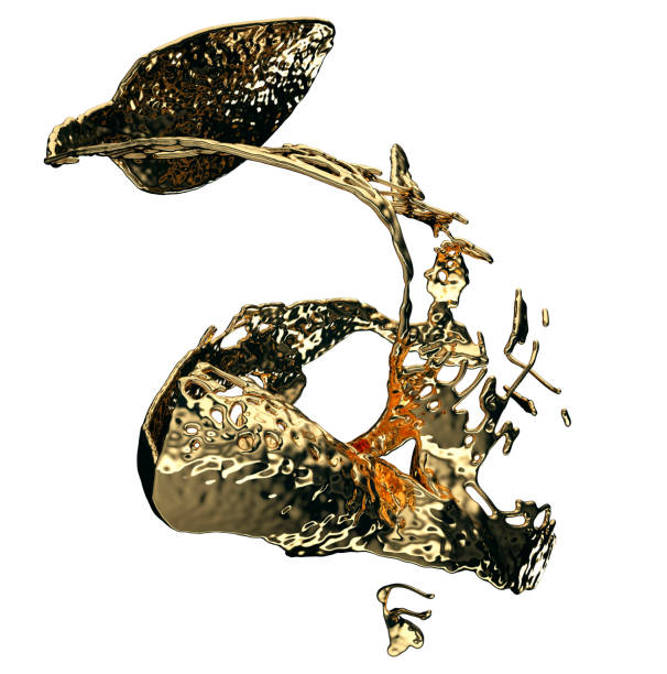istock Melted gold or oil splashes isolated on white. 3d render, 3d illustration 940892200