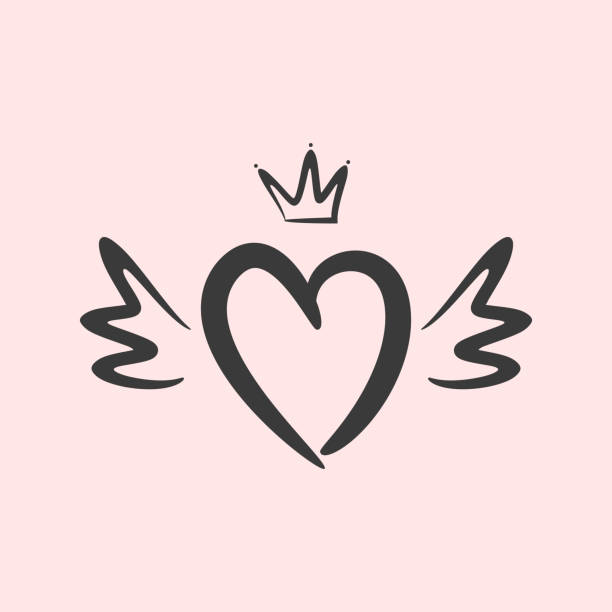 Outline of heart with wings and crown. Drawn by hand, sketch, doodle. Outline of heart with wings and crown. Drawn by hand, sketch, doodle. Cute vector illustration. winged heart stock illustrations