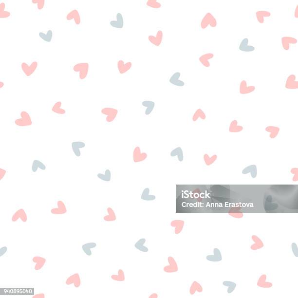 Repeated Hearts Drawn By Hand Cute Seamless Pattern Endless Romantic Print Stock Illustration - Download Image Now