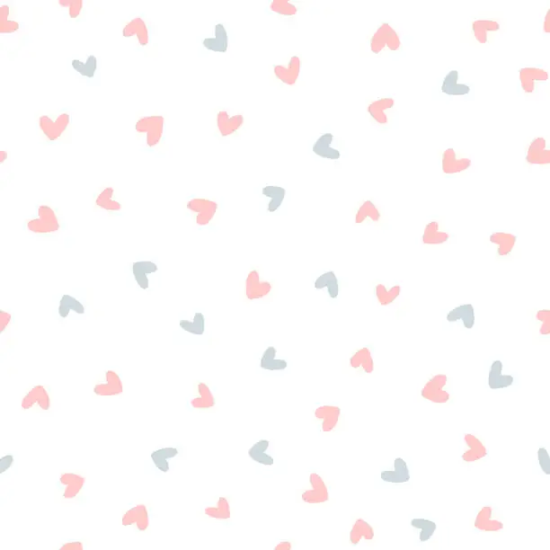Vector illustration of Repeated hearts drawn by hand. Cute seamless pattern. Endless romantic print.