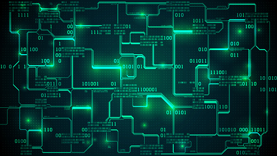 Digital Background Slide Abstract Futuristic Electronic Circuit Board With Binary Code Neural ...