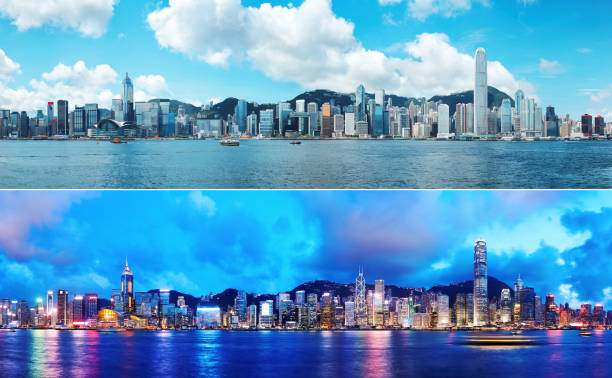 Day and Night at Hong Kong Day and Night at Hong Kong day and night stock pictures, royalty-free photos & images