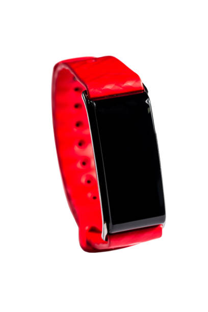 istock Wristwatch with red strap, 3D illustration, isolated on a white background 940910768