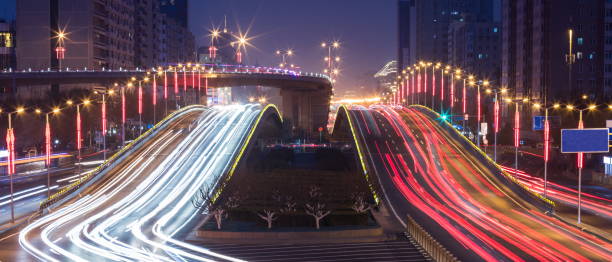istock City night view Car taillight trajectory 940910876