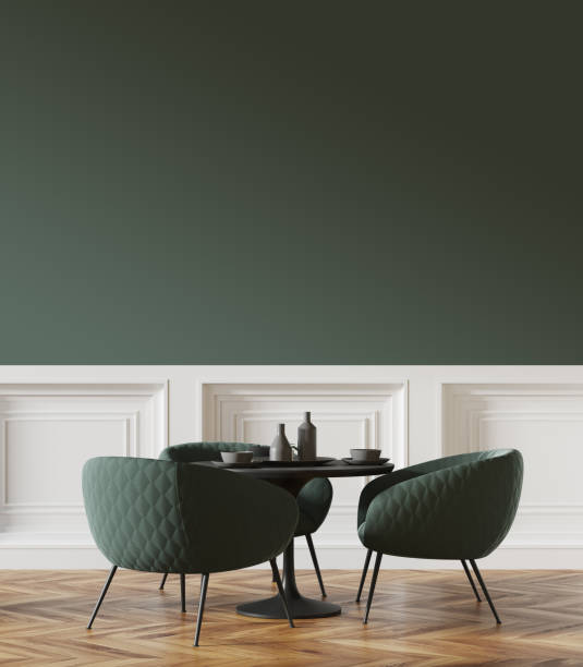 istock Black round table in a green and white cafe 940918856