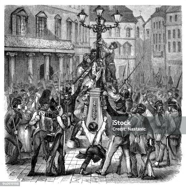 War Minister Count Latour Is Hanged From A Lampost During The Riots In Vienna Uprising 1848 Stock Illustration - Download Image Now