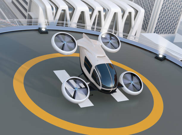 istock White self-driving passenger drone takeoff and landing on the helipad 940926174