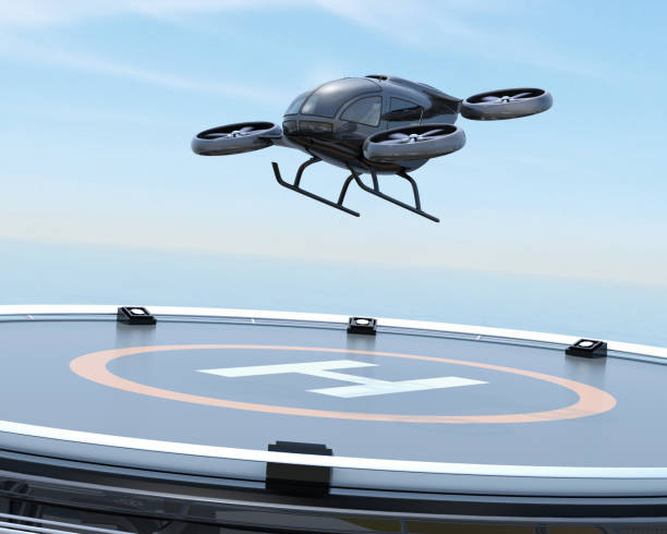 negro auto conducción despegue de drone de pasajero de helipuerto - takeoff fotografías e imágenes de stock